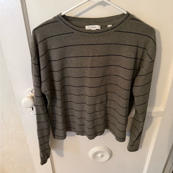 Vince Tops - Green Striped Long Sleeve Shirt